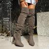 Dames Suede Puntige Neus Stiletto Middelhoge Hak Geplooide Laarzen Herfst/Winter