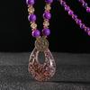 Ethnic Red Beaded Necklace with Teardrop Pendant On Sweater Chain