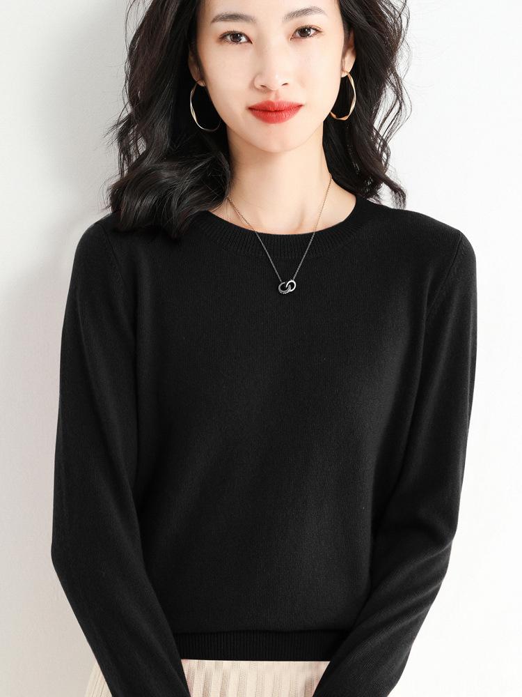 

Autumn Winter Pullover Sweater Women Slim Solid Knit Long Sleeve Round Neck Crop Top S чорний