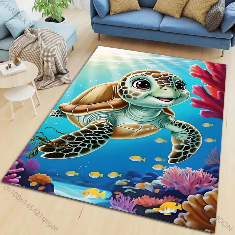 1PC Turtle and Coral Reef Carpet for Living Room Bedroom Sofa Home Decor Rus Non-slip Floor Mat Luxury Gift Multiple Sizes