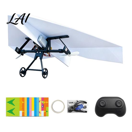 Toddlers Aircraft Building Toy Remote Control Paper Airplane Kit with 16/32 Colorful Paper DIY Electric RC Plane Gyro Stabilizer Glider Assembly