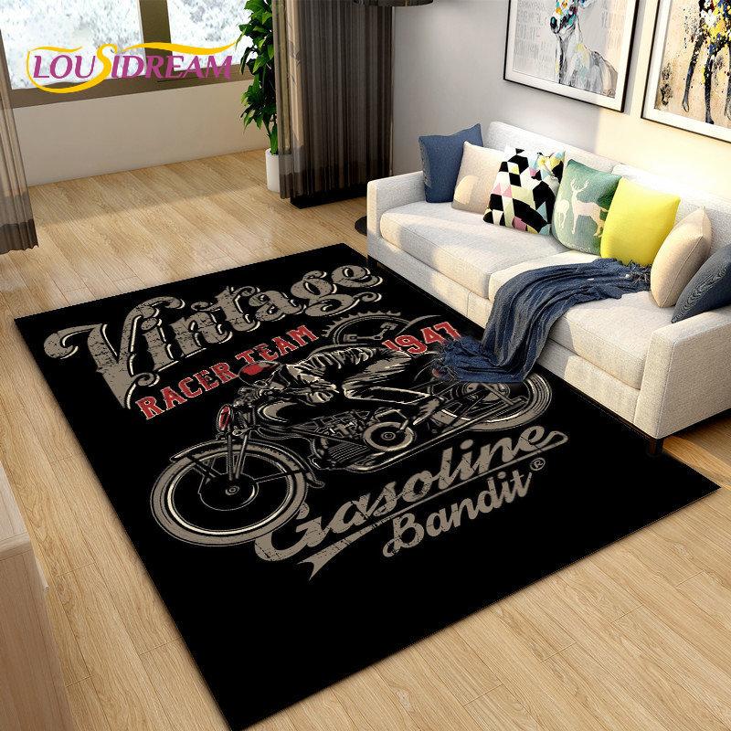 Retro Vintage Motorcycle Area Rug Large,Carpet Rug for Living Room Bedroom Sofa,Kitchen Bathroom Doormat Non-slip Floor Mat Gift