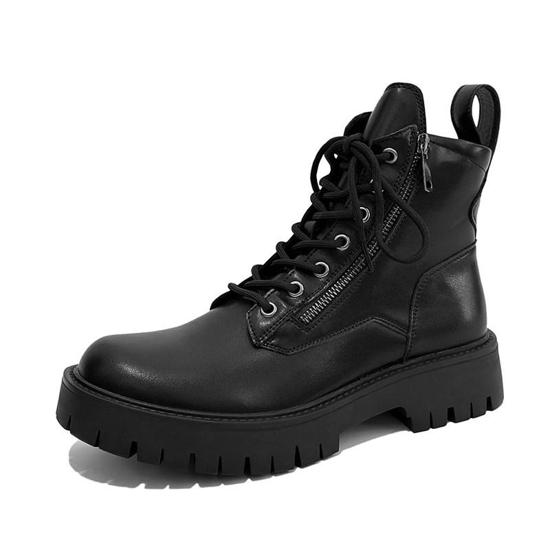 Locomotive boots  autumn winter British style Martin boots Men's trendy high-top leather shoes Platform sole Premium sense Medium help tooling