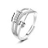 Europäischer und Amerikanischer Retro Thai Silber Angstring: Drei-Ring-Fingerring für Damen mit eingelegten Diamanten und drehender Perle