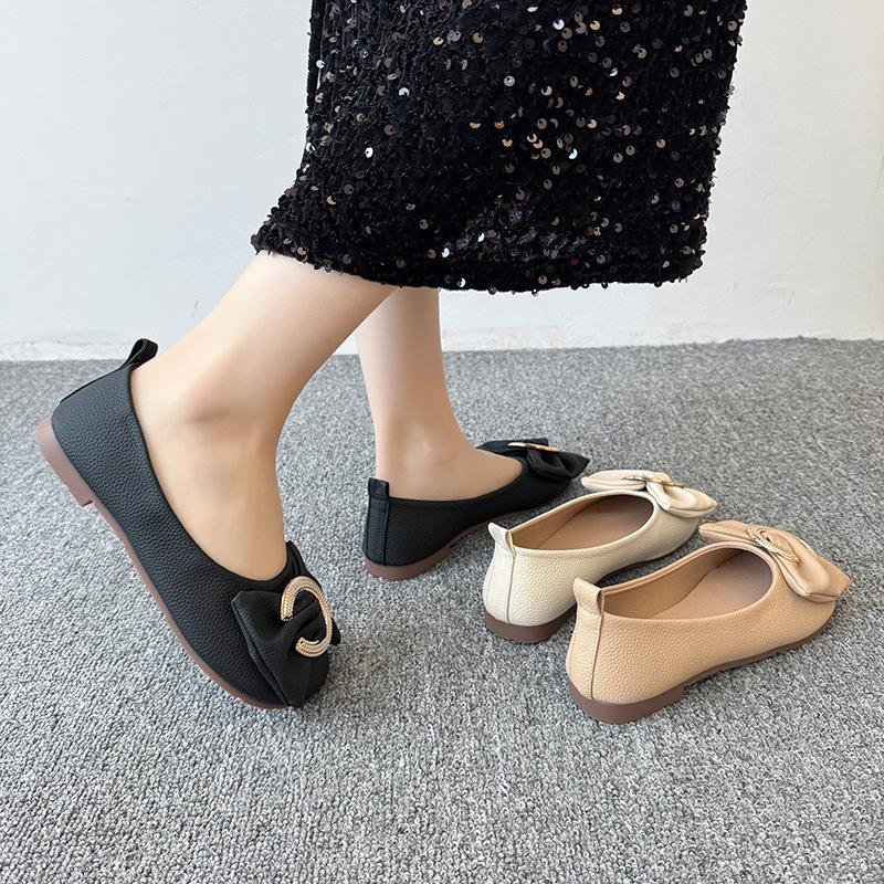 Doudou shoes women's spring 2025 new spring and summer square head shallow mouth single shoes soft sole versatile work shoes work flat shoes