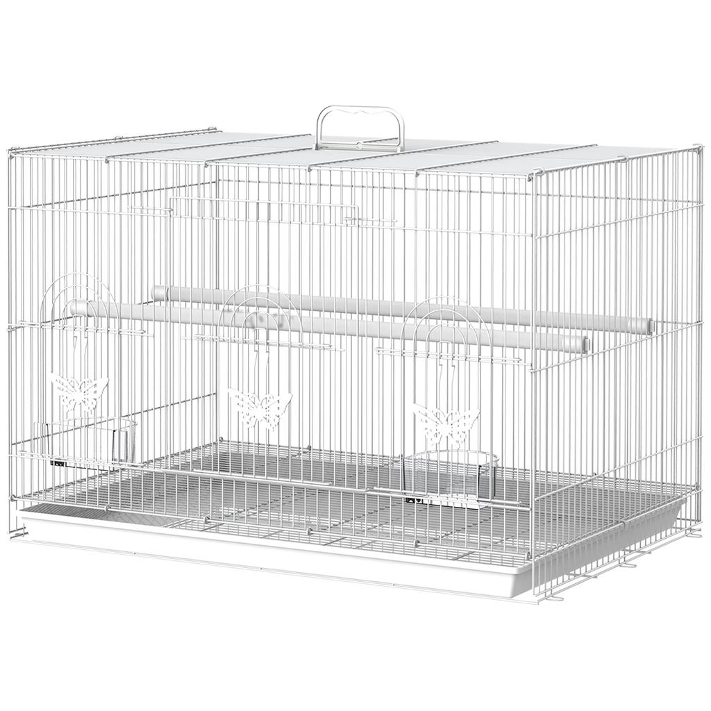 Bird Cage, Metal, 60 x 41 x 41 cm, Feeders, 2 Perches, 3 Doors, White