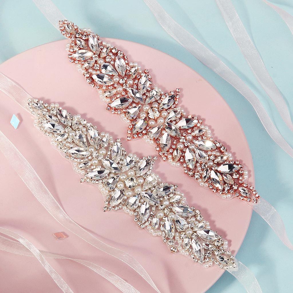Fashion Rhinestone Pearl Waist Belt Bridal Wedding Sash Evening Party Dress Accessory For Women