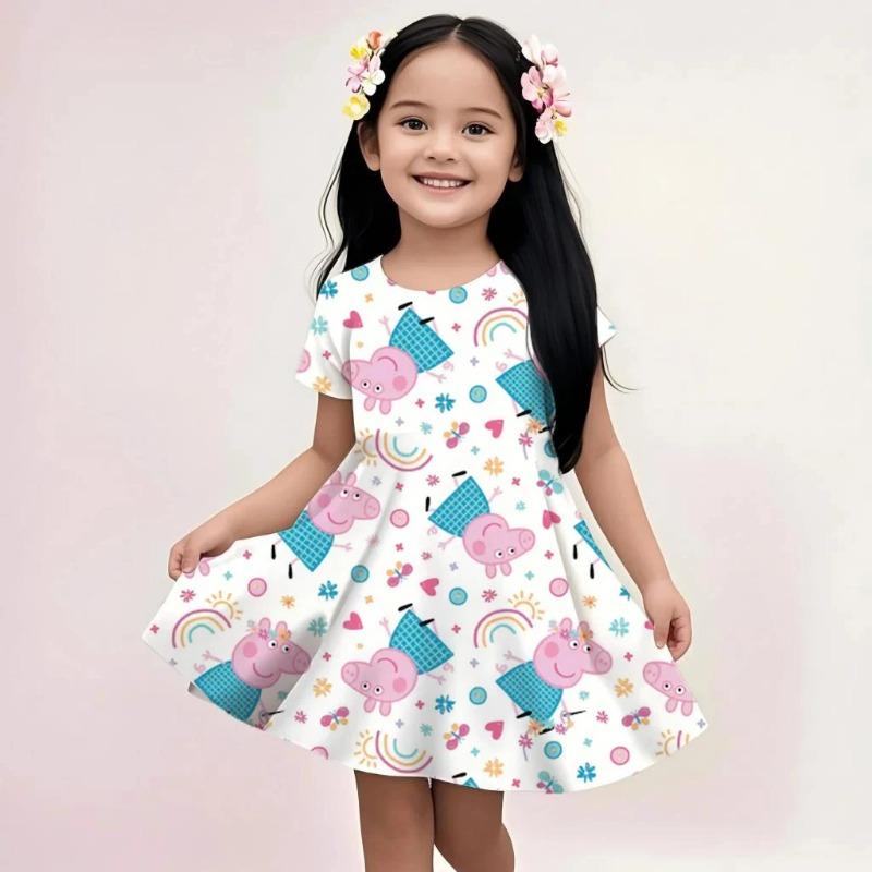 Casual Peppa Pig Dress Girls Summer Fashion Beach Sundress Soft Breathable