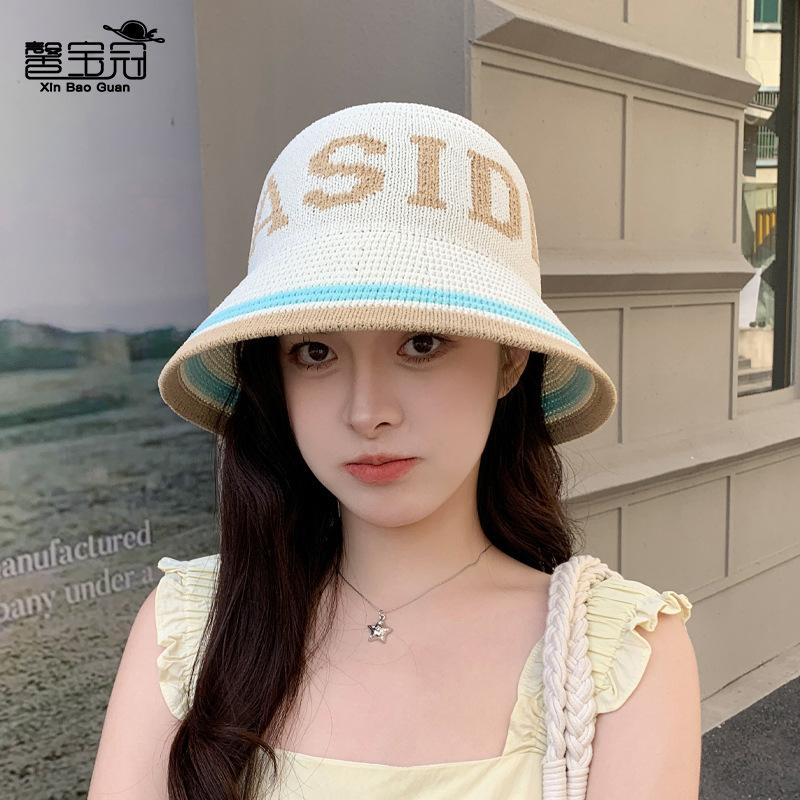 Spring and summer bucket hat knitted hat children's fashion versatile bucket hat breathable sunshade sunscreen basin hat tide