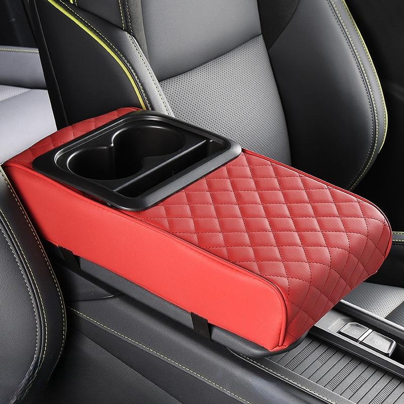 Universal Auto Center Console Armrest Cushion with 2 Cup Holder Armrest Pad Portable Car Armrest Pillow Cover Height Pad