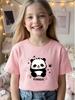 Süßes Cartoon-Panda-Print Kinder Kurzarm-T-Shirt Rundhalsausschnitt Lässiges Sommer-Top Süße Tier-Grafik Kinder-T-Shirt Für Jungen Mädchen