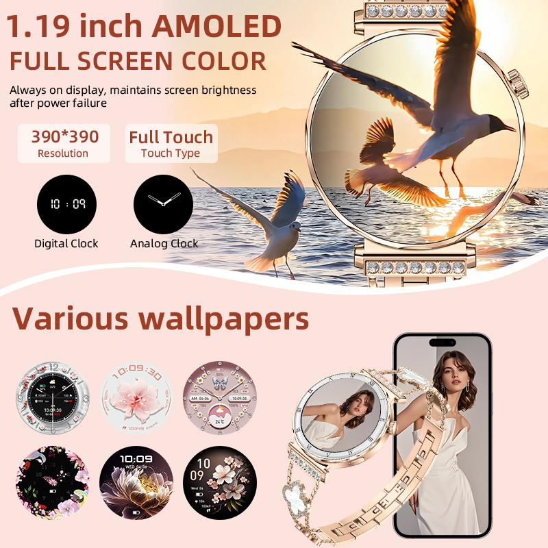 Voice Calling Smart Watch Fashion Diamond Lady Wristwatch AMOLED Always On Display Health Monitor Women Fitness Smartwatch