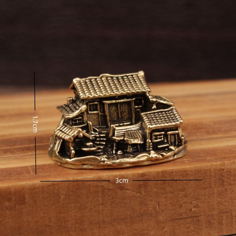 Brass Farmhouse Courtyard Castle Statue Architectural Model Ornament Home Decor Fairy Garden Miniatures Fish Tank Decoration