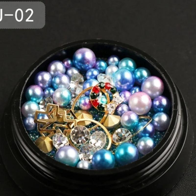 Mixed Colorful Pearl Willow Ding Jewelry with Irregular Small Beads Sparkling Nail Art Decoration DIY Mermaid Nails Products Set