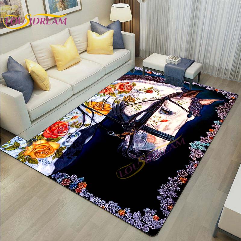 3D Running Horses Carpet Animal Rug for Home Living Room Sofa Colorful Horse Floor Mats Child Bedroom Decor Kids Play Carpets