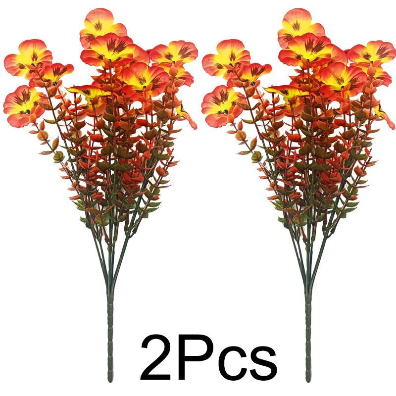 

2 шт. Искусственный букет, смешанный цвет, анютины глазки, уличный эвкалипт, реалистичные осенние красные искусственные цветы, украшение для дома и сада