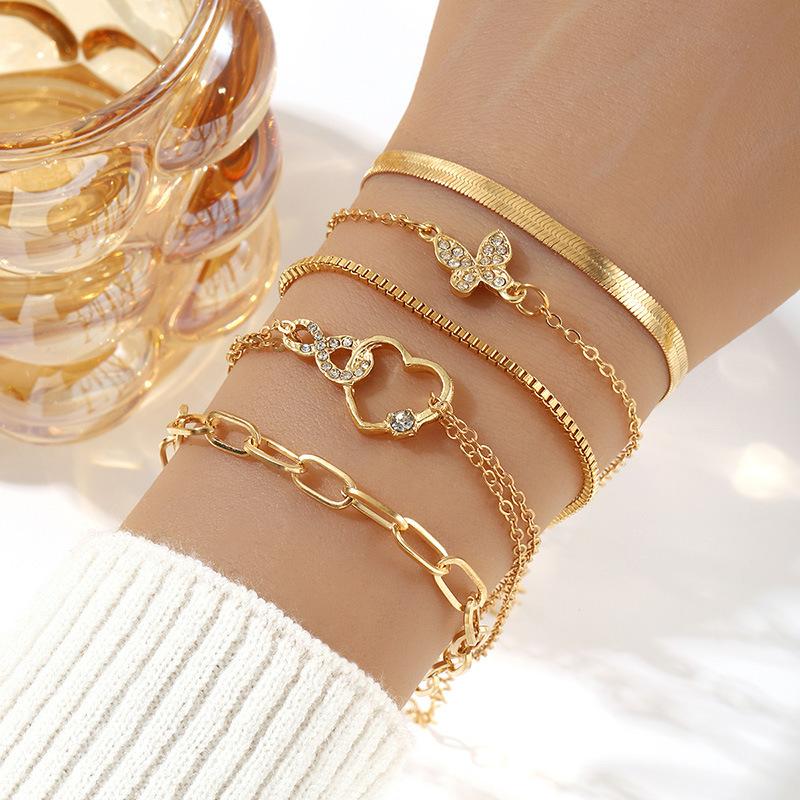 Alloy basic women's bracelet set Cuban chain minimalist multi-layer chain bracelet strip