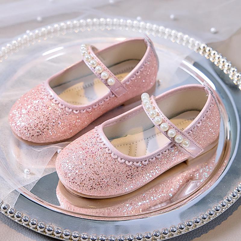 Girls' Autumn 2025 Sequin Closed-Toe Flats: Soft-Soled Princess Shoes for Performances & Formal Dresses