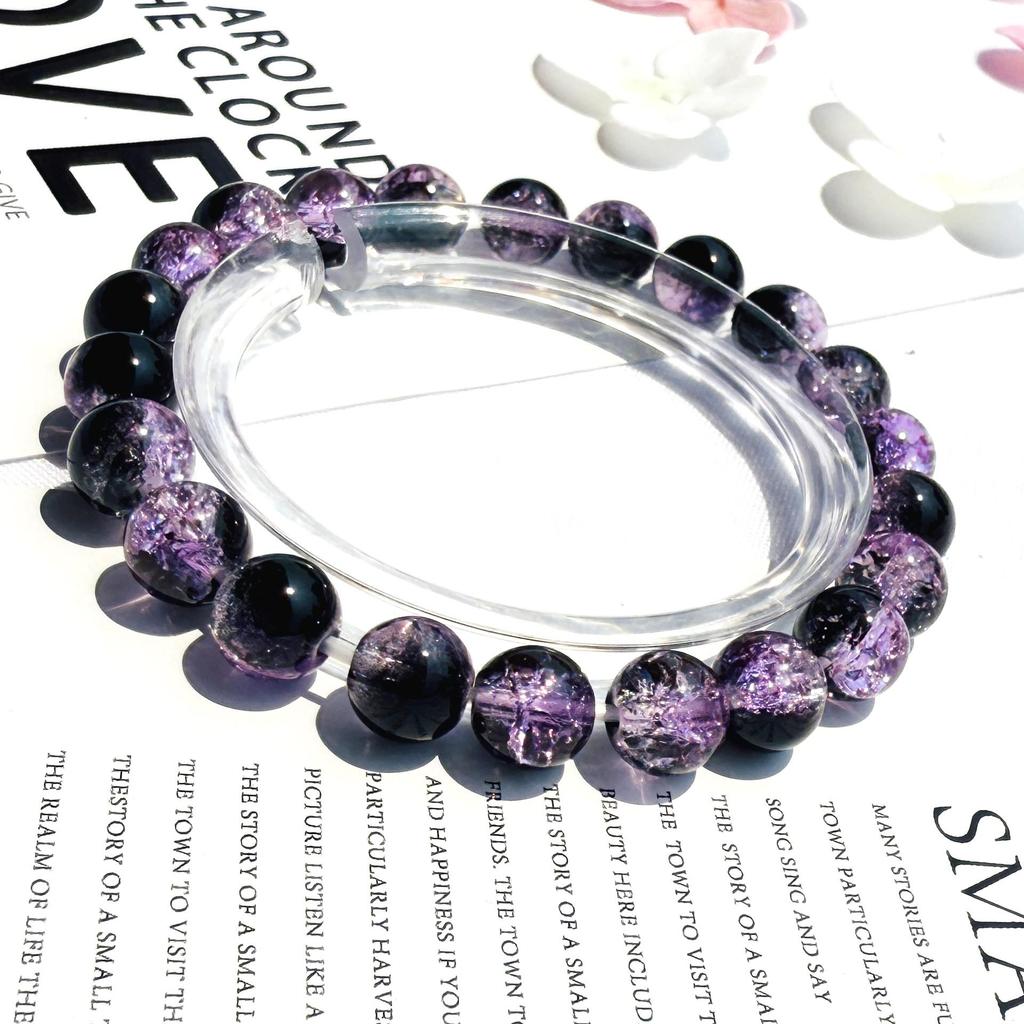 8mm Crackle Glass Beads Two-Color Wrap Bracelet for Students