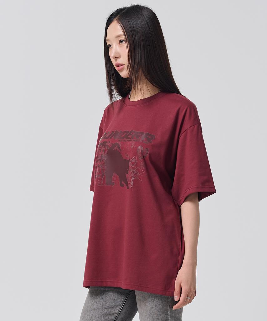 OUNDERR Mono Collection Cat Short Sleeve T-Shirt (Wine)