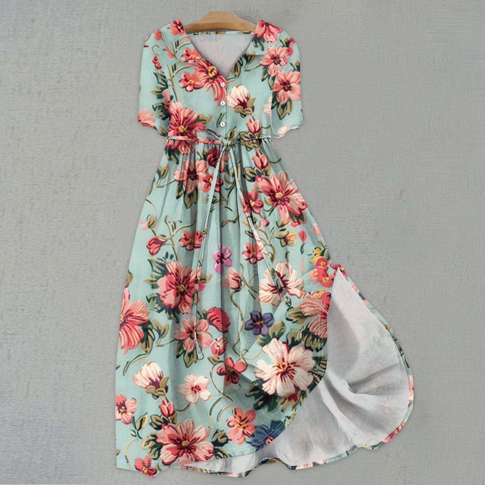 

Женская мода повседневное платье с воротником с лацканами и короткими рукавами с принтом и ремнями L