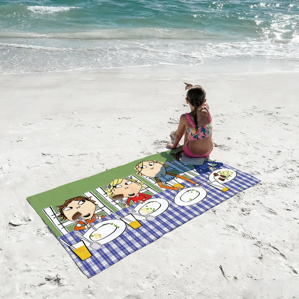 Cartoon C-Charlie and L-Lola Towel Soft Lightweight Anti-Sand Large Beach Towel Quick-Drying Bath Sports Family