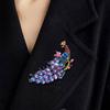 Temperament Elegant New Luxury High Sense Heavy Industry Full of Rhinestones Peacock Open Screen Coat Brooch Fine Pin Corsage