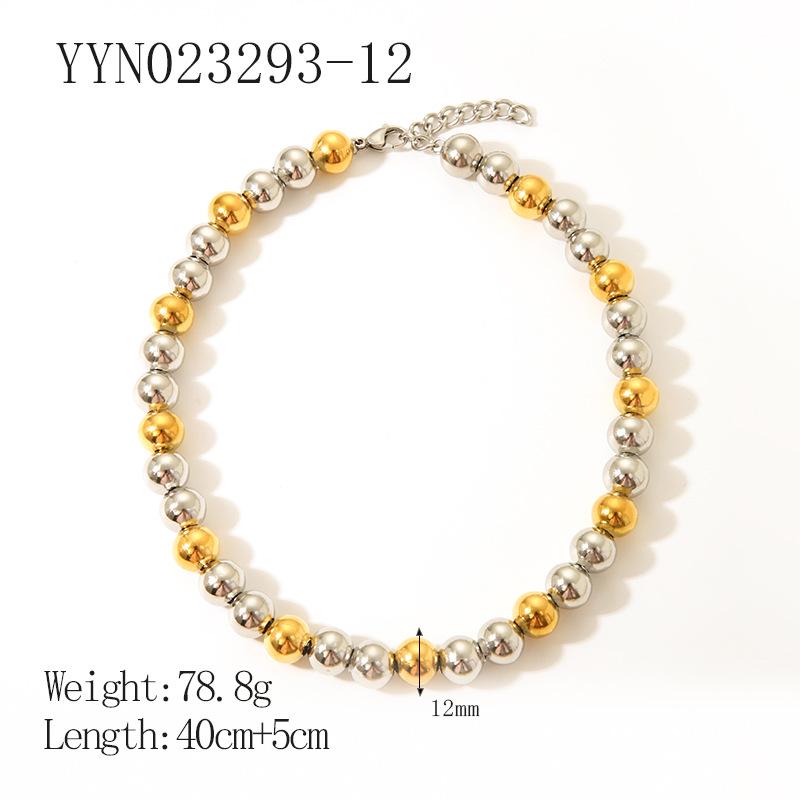 INS Fashion 18K Gold-Plated Stainless Steel Beaded Necklace, No-Fade, High-Grade Titanium Steel Jewelry.