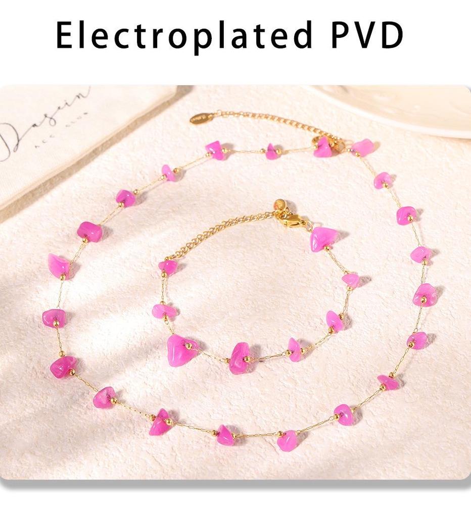 Bohemian Pink Natural Stone Choker & Bracelet Set for Women