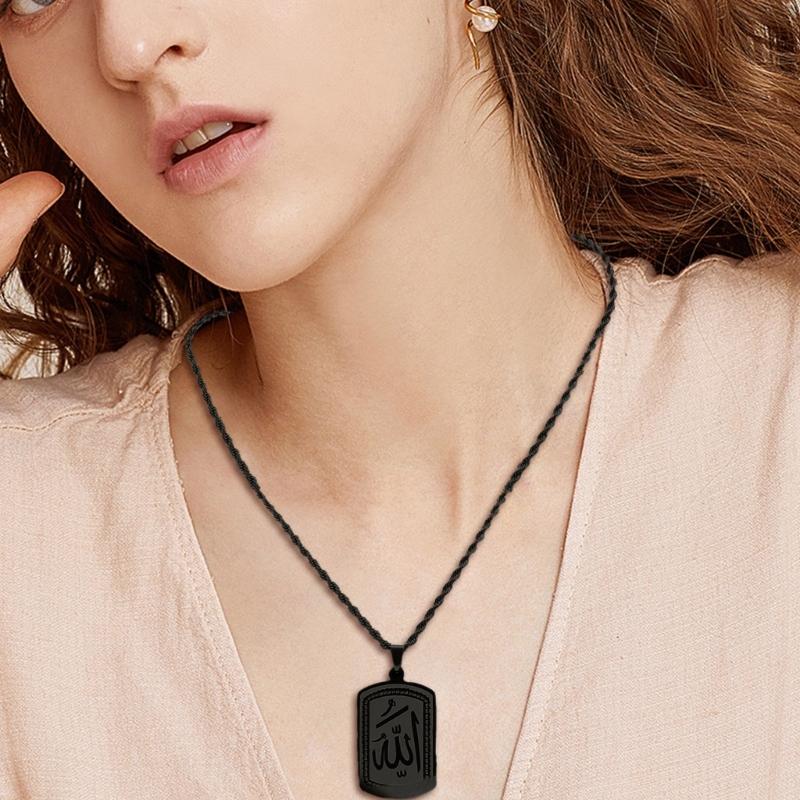 Elegant Arabic Etching Pattern Necklace Islamic Arab Allah Blessing Necklace for Cultural and Fashion Enthusiasts