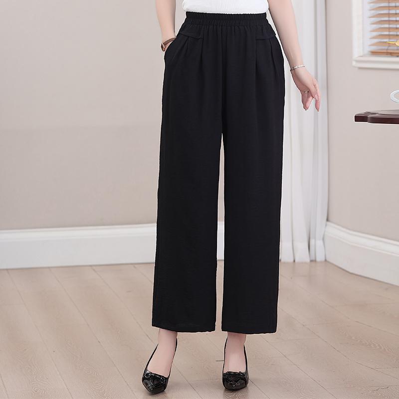 Summer Wide Leg Pants Women Clothes Casual Elastic Waist Plus Size High Waist Black Pants