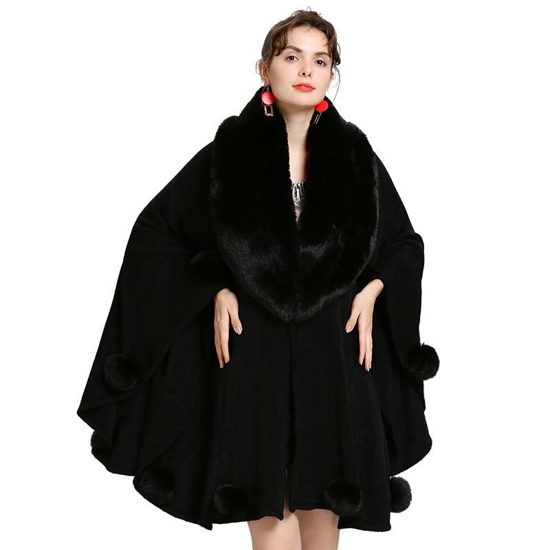 Șal Femei Mărime Mare Larg Guler de Blană Pufos Cardigan Tricotat Șal Capă 1568 #