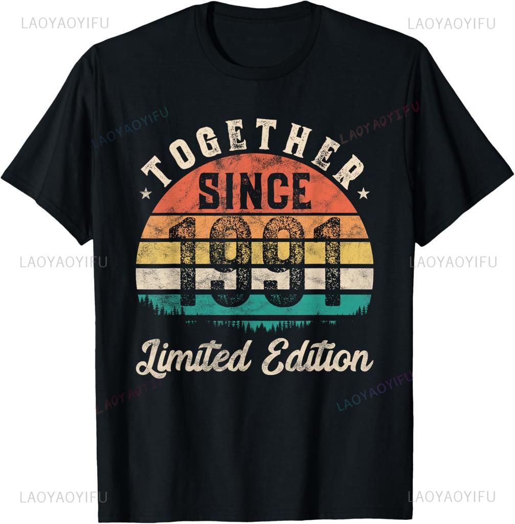 Retro Vintage 1991 T-Shirt 34 Jahre Alt Geburtstag 33. Geburtstag Tee T-Shirt Personalisierte Kleidung Anpassbar Camisas Ropa Hombre