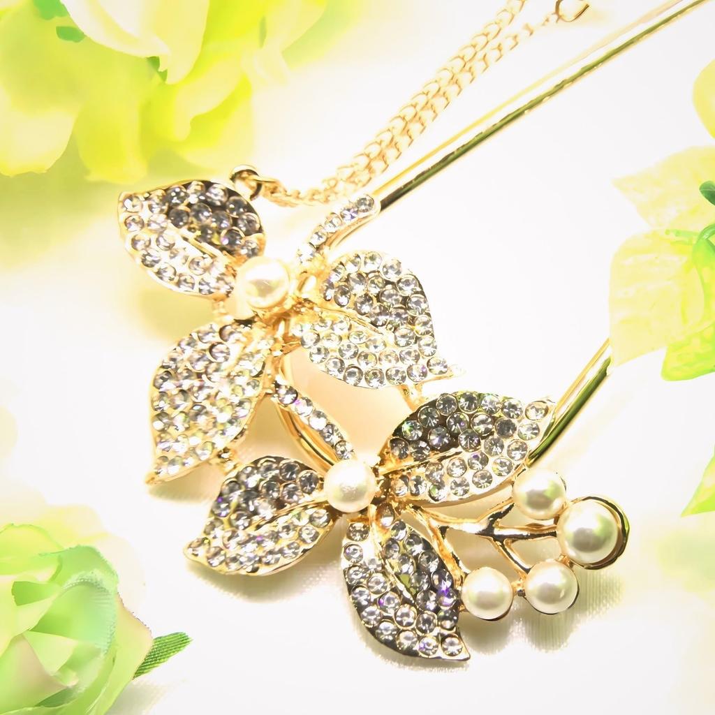 Miaomyao Hair Kanzashi Hair Ornament for and Pearl Metal with Antique Lemon Leaf Design Ornament, U-Shaped Kimono, Yukata, Tomesode, (Pink Gold)