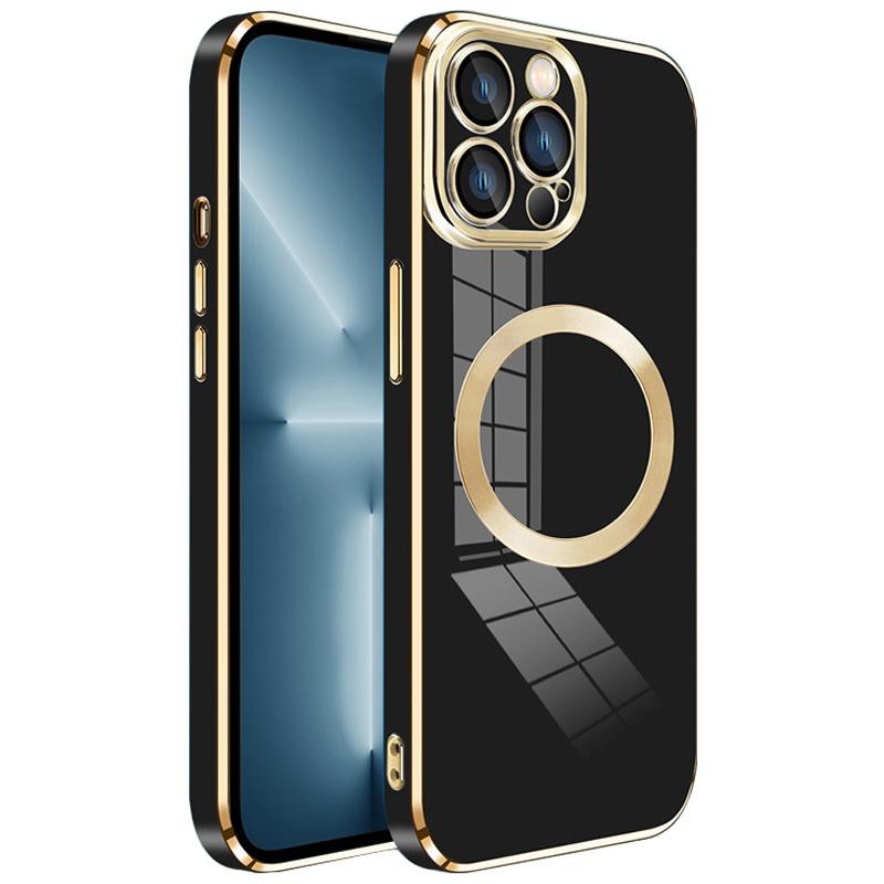 For iPhone 15 Pro Magnetic Case Electroplating TPU Phone Cover with Lens Film B