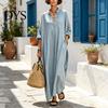 Comfortable Daily Wear Dress Summer Maxi for Women, V-Neck Casual Oversized Boho Long Mid-length Loose Dress, Sleeve Button Up Vacation Sundress with