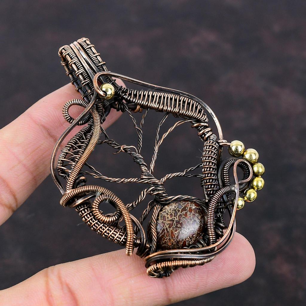Tree Of Life Dinosaur Bone Pendant Copper Wire Wrapped Pendant Genuine Gemstone Jewelry Handmade Elegant Pendant Copper Jewelry Gift For Her