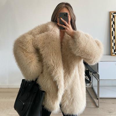Women Winter Thick Warm Luxury Faux Fur Coat Long Sleeve Turndown Collar Female Overcoat  Elegant Retro Fluffy Outerwear