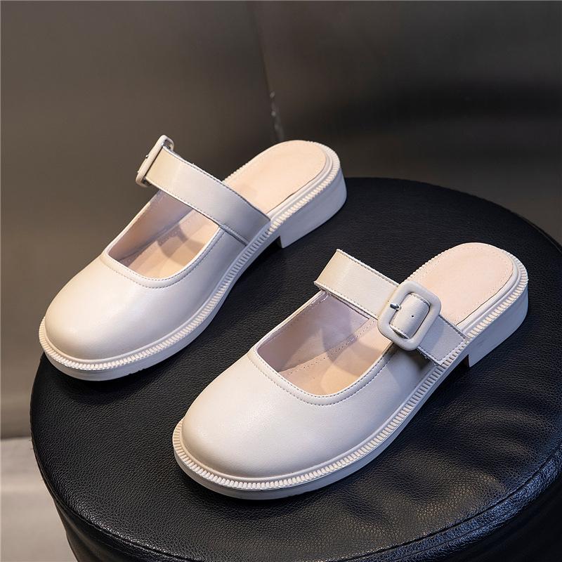 Leather half-tray shoes women's summer 2025 new outer wear fashion casual women's shoes fairy wind one-pedal bag head shoes
