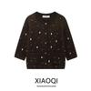 Fashion Style 2024 Fall and Winter New Women's Clothing Easiest for Match Beads Rhinestone Round Neck Knitting Cardigan 6427113