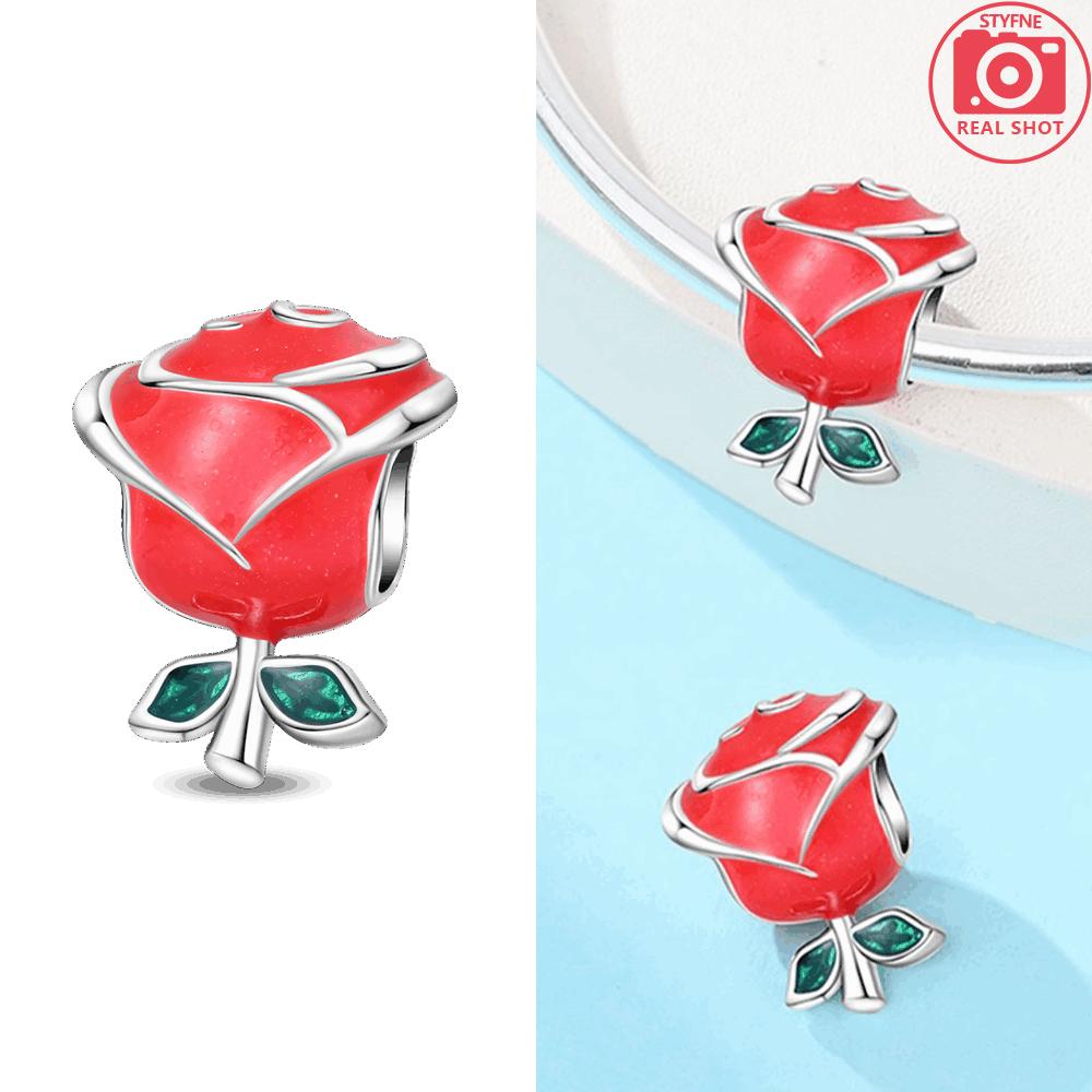 Anniversary Original Copper Pink Roses Sunflowers Tulips Flower Spirit Charms Beads Fit Bracelet Women Diy Fine Gift Jewelry