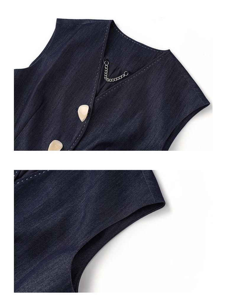 Kochi Stilvolle Robuste Perlenweste ohne Ärmel & Weitbeinige Hose Set - Groß & Schlankmachendes Zweiteiler