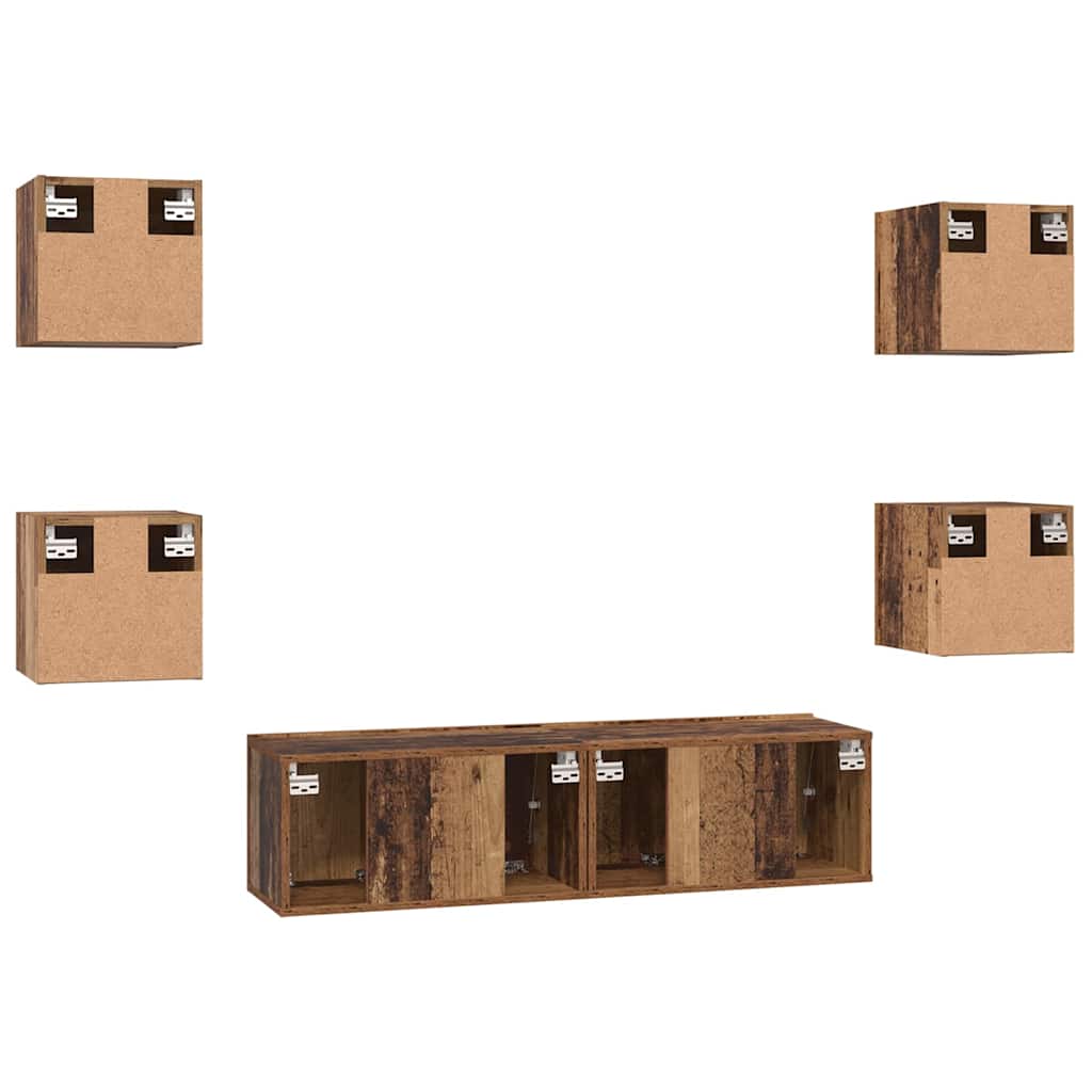 Wall Mounted TV Cabinet Set 6 pcs Reclaimed Wood Effect Wood Based Panel