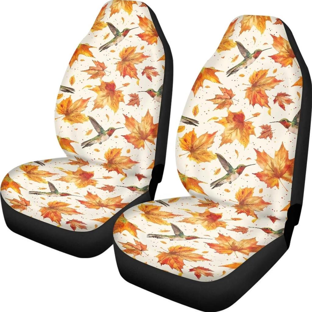Pumpkin Mushroom Maple Leaf Front Car Seat Covers Protectors 2-Pc Set Graphic Print Auto Seat Covers For Holiday Car Decor
