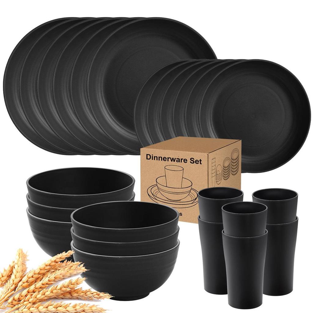 Eco-Friendly Wheat Straw 24-Piece Dinnerware Set: Plates, Bowls, Cups & Cutlery