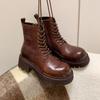 Polished First-layer Cowhide Martin Boots Women's Locomotive Boots Autumn and Winter New Thick-soled Medium Heel Strap Casual Women's Short Boots