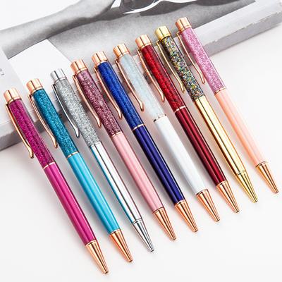 1 Piece Ballpoint Pen Oil Crystal Metal Office School Supply Stationery Spinning Rose Gold Shiny Gift Cute Clip Glitter