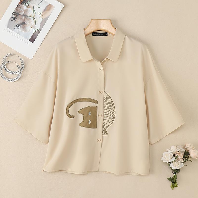 

ZANZEA Женская блузка с отложным воротником, свободного кроя, с коротким рукавом и принтом XL абрикосовый