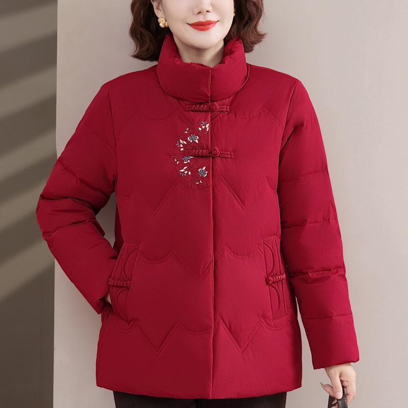 Plus Size Middle Age Women's Winter Down Jackets Thick Warm Embroidery Down Coats Woman Outerwears