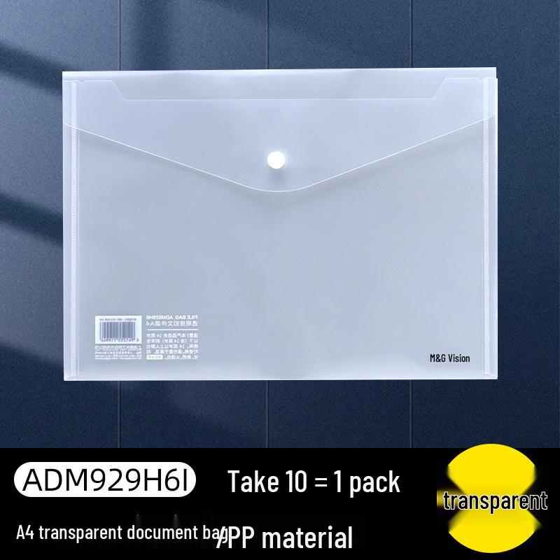 Morning MG A4 Transparent Office File Bag - Large Capacity with Snap Button for Student Documents